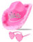 JICASTO, Cappello da cowboy rosa con tiara di strass e occhiali da sole a forma di cuore, per donne, per feste e rodeo