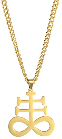 TEAMER Satanische Leviathan-Kreuz-Halskette aus Edelstahl, Baphomet-Anhänger, Siegel von Luzifer,Pentagramm-Halskette Satan Kirchenkette, Amulett, okkulter Schmuck (Leviathan-Kreuz-Gold)