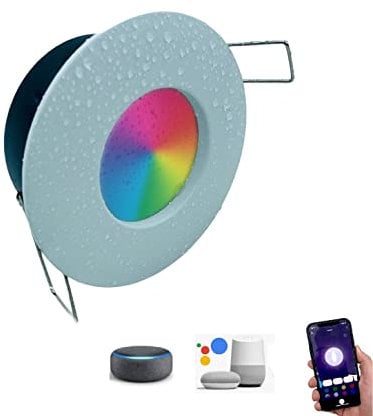 Partenopeautensili® Faretto con portalampada attacco GU10 Led impermeabile IP54 per bagno turco cromoterapia ad incasso (BIANCO, RGB SMART ALEXA)