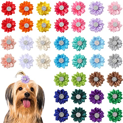 40 Stück Blumen-Hunde-Haarschleifen mit französischer Haarspange, Haarspangen, Hundehaar-Accessoires, Hunde-Haarspangen, Welpen-Haarschleifen für kleine Hunde, Mädchen, Blumen-Topknot, 20 Farben