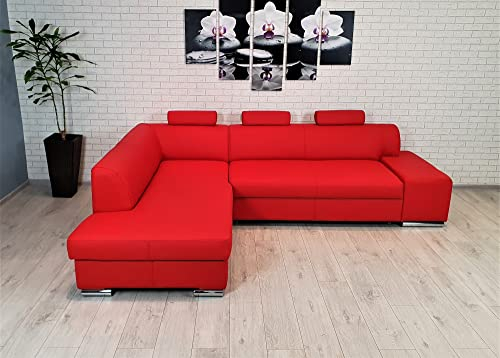Quattro Meble Long Life rotes Echtleder Ecksofa London II 3z 275 x 200 Sofa Couch mit Bettfunktion und Bettkasten Leder Echt Leder Toledo Eck Couch (Ecke Links 200 x 275 cm)