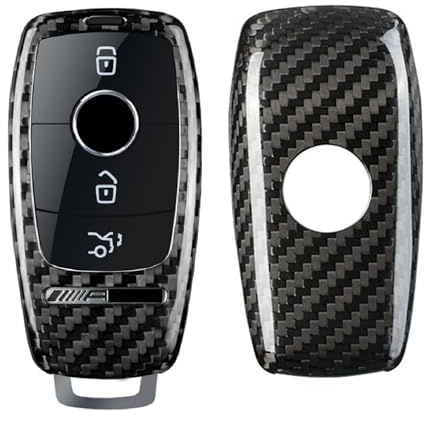 M.JVisun Genuine Carbon Fiber Key Fob Cover For Mercedes-Benz AMG A220 CLS Class E-Class E63S GLE 350 4Matic S-Class Smart Car Remote Key Fob Case For Men Women - For AffalterBach Badge Logo - Black