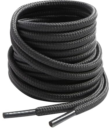 VSUDO Round Boot Laces, 4 mm Diameter, Thin, Tear-Resistant for Work, Outdoor, Hiking & Trekking Shoes - Men & Women, 03 Grey (Dark)