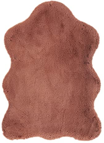 andiamo Kunstfell Novara Teppich Schlafzimmer - flauschiger Teppich zur Verwendung als Bettvorleger Schlafzimmer - gemütlicher Fellteppich Lammfell Imitat 55 x 80 cm Terracotta