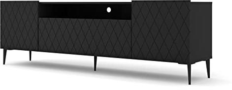 BIM Furniture TV-Schrank DIUNA 2D1K 193 cm mit dekoriert Front Hochwertiges MDF Lowboard Metal Beine Schrank TV Tisch Sideboard Kommode Hi-Fi Tisch Fernsehtisch (Schwarz Matt)