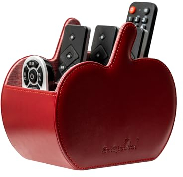 SANQIANWAN Fernbedienungshalter für Aufbewahrungsbox aus PU-Leder, Fernbedienungshalter mit 5 Fächern für TV-Receiver, DVD, Schreibtisch, Stift, Küche, Badezimmer, Make-up (Rot)