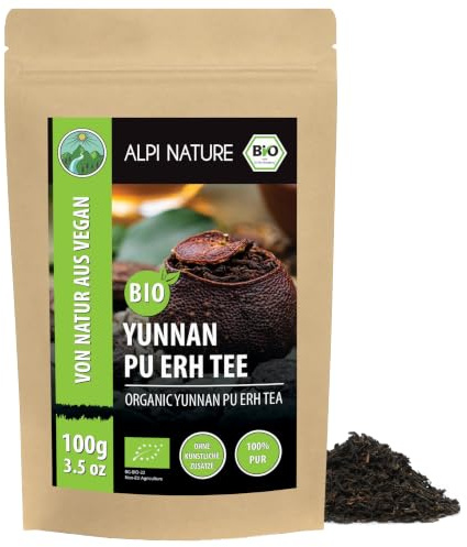 Alpi Nature Pu Erh Tee BIO aus Yunnan 100g, Yunnan Pu-Erh-Tee | Puerh Tea lose für Kräutertee, natürlich koffeinhaltig