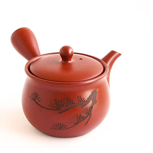 Kyusu Teiera Tokoname Yaki rossa, prodotta in Giappone, capacità 340 ml, tè giapponese KIMIKURA (filtro a maglia fine integrato)