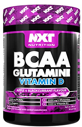 NXT Nutrition BCAA, Glutamine & Vitamin D | BCAAs Amino Acids with Vitamin D3 and L-Glutamine - for Recovery, Gut Health and Muscle Protein Synthesis | 360g - 30 Servings (Apple & Blackcurrant)