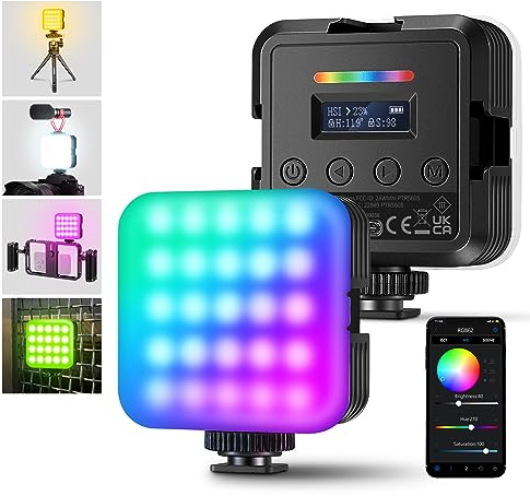 NEEWER RGB62 Magnetisches RGB Videolicht mit APP Steuerung, 360° Vollfarb LED Kamera Video Licht, 3 Cold Shoe/CRI97+/2500K-8500K/17 Szenen Kameralicht 2000mAh Akku Selfie Licht für Fotografie Vlogs