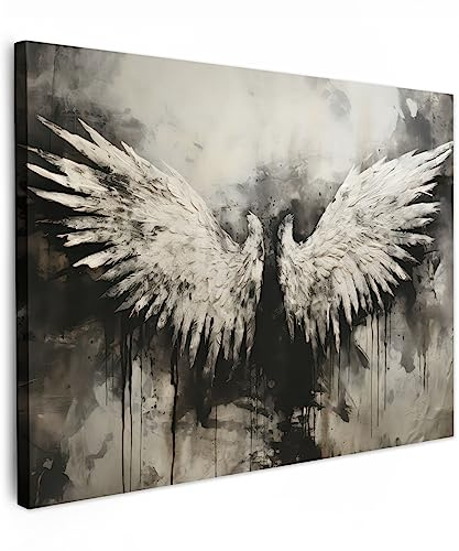 MuchoWow© Leinwände Wall Decoration Bilder Schlafzimmer Deko Pictures | 70x50 cm - Canvas Painting Wanddekoration Wohnzimmer Wanddeko Engel - Engelsflügel - Flügel - Schwarz und Weiß