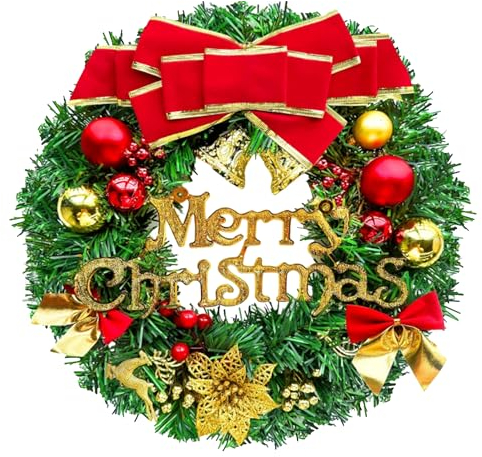 RUNMKUO Corona de Navidad,30CM Bowknot Jingle Guirnalda de Navidad en la Puert Colgante Guirnalda de acción de Gracias Decoraciones Navidad Fiesta Regalo Ventana Exterior