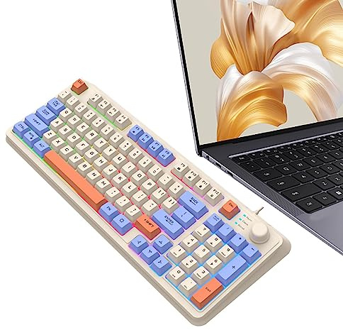 Tastiera meccanica ad alte prestazioni, tastiera da gioco meccanica cablata, tastiera per computer a 94 tasti, tastiera touch con diverse modalità di retroilluminazione, tasti ibridi 3 colori per