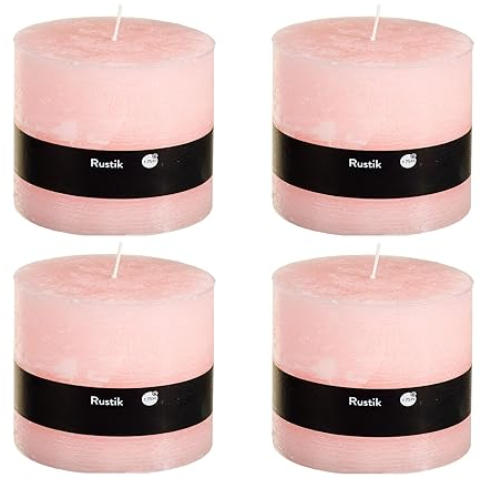 Stumpenkerzen Rustic 4er Set - Stumpenkerze, Blockkerze, Kerze, Adventskranz, Advent - Kein Ruß - (10x10, Light Pink, 4)