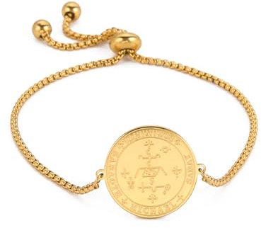 EUEAVAN Siegel des 7. Erzengels Michael Armband für Frauen Siegel der sieben Erzengel Talisman Saint Michael Edelstahl Amulett Heidnischer Schmuck (Erzengel Gold)