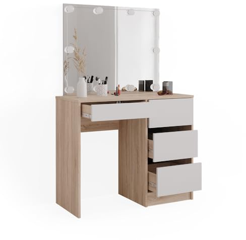 Vicco Coiffeuse Sherry, Sonoma/Blanc, 90 cm avec éclairage LED