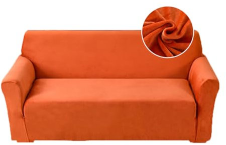 Highdi Stretch Sofabezug 3 Sitzer, Samt Élégant Waschbare Haustier-Sofa-Möbelbezüge Couchhusse Elastisch Weich Sofahusse für Wohnzimmer (Orange,3 Sitzer)