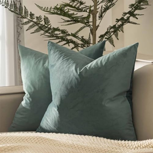 18x18 Throw Pillow Covers Decorative Velvet Cushion Covers Set of 2,Emerald | for Couch Bed Sofa Chair Living Room Bedroom,Luxury Modern Home Decor,Invisible Zipper,Cozy Soft Square Cushion Covers