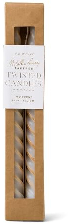 Paddywax Taper Candles Duftkerzen-Set, bunt, gedreht, Zypresse + Tanne, 24 cm hoch, Elfenbein-Metallic, 2 Stück