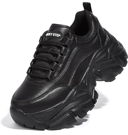 LUCKY STEP Chunky Turnschuhe für Damen, modische Plateau-Lässige Schuhe, Bequeme Keilabsatz Sneaker (Schwarz, 8US-38EU-5UK)