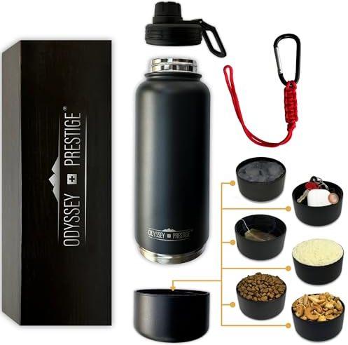 Botella Térmica de Acero Inoxidable Premium de 1L con Recipiente Adicional - Mantén Tus Bebidas Frías 24h y Calientes 12h - Ideal para Paseos, Deportes, Viajes y Oficina - Color Negro Mate - Bottle²