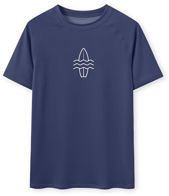 Glimnerize Jungen Rashguard Shirt Rundhals Schwimmshirt UV Shirt Kurzarm Badeshirt Rundkragen Shirt Surfbrett Navy 152
