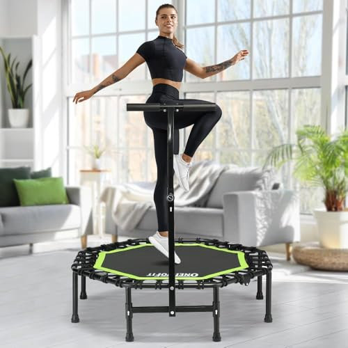 ONETWOFIT klappbares Trampolin für Erwachsene, 107cm Mini Fitness Trampolin W/einstellbare Schaumstoffgriff Bungees, leise Übung Trampolin für persönliche Indoor