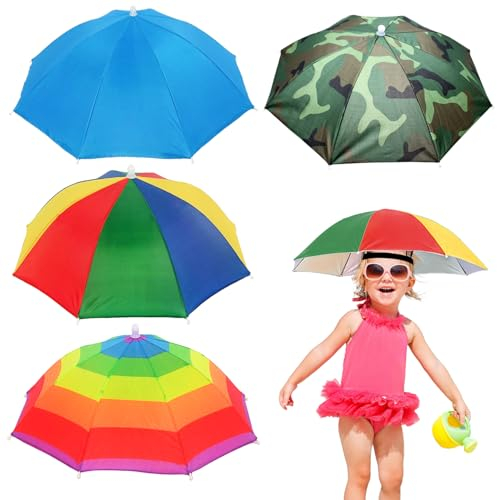 Suynauetev 4 Stück Regenschirm Hut Kopfschirm Kopf Regenschirm Schirmhut Regenschirm Kopf Regenschirmhut Doppelschichtige Silberne Gummibeschichtung Geeignet für Angeln Radfahren Ballspiele Usw