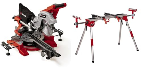 Einhell Zug-Kapp-Gehrungssäge TE-SM 8 L Dual (1.800 W, Ø 216 mm Sägeblatt, 305 mm Schnittbreite, 65 mm Schnitttiefe, Schnittlinienlaser, beidseitige Sägekopfneigung, inkl. Untergestell)