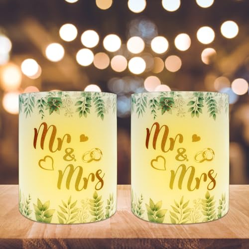 TGFIX 12Pcs Hochzeit Windlicht Tischdeko Mr & Mrs Teelichter Tischdeko Hochzeit Tischdekoration Eukalyptus Goldene Hochzeit 60. Hochzeitstag Dekoration Geeignet für Teelichter oder Kerzen