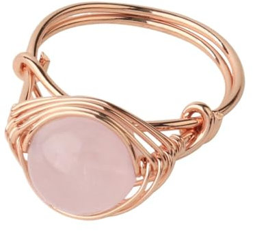 Bagues Réglables En Pierres Rondes En Quartz Rose Naturel – Bagues D'Ouverture En Pierre De Soleil Créatives Faites À La Main En Quartz Fumé,Bagues De Luxe Pour Femmes,Bijoux De Fête,Rose,Régla
