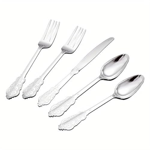 Set di 75 posate in oro goffrato di ispirazione vintage – Posate in plastica riutilizzabili per 25 ospiti – perfette per matrimoni, feste, Halloween, Natale (argento)