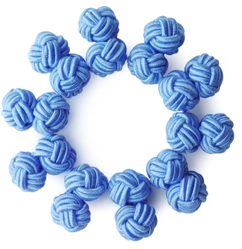 HONEY BEAR 5 Paar Herren/Damen Seide Stoff Knoten Seidenknoten Manschettenknöpfe Set (Blau ohne Box)