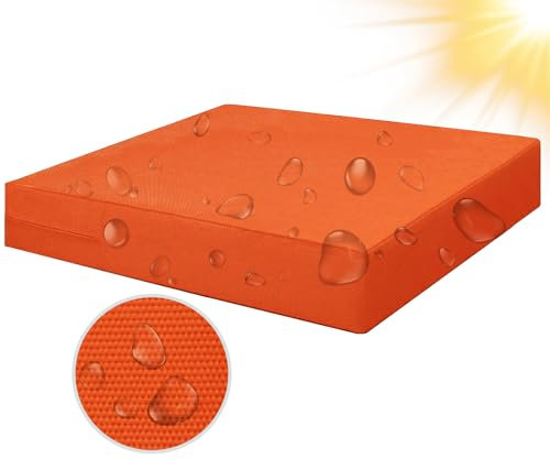 SYLC 100% Wasserdicht Draußen Bezüge Für Gartenpolster Rattan Sitzkissenbezug Mit Reißverschluss Terrasse Auflagen überwürfe Maßgeschneidert (45×45×10 cm,Orange)