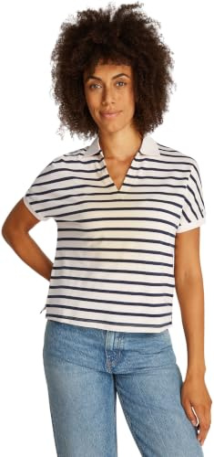 Tommy Hilfiger Damen Poloshirt Kurzarm Lyocell Relaxed ohne Knopfleiste