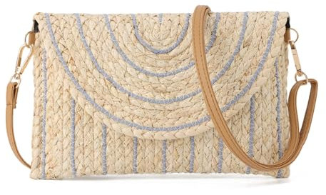 SUKUTU Straw Shoulder Bag for Women Woven Beach Handbag Clutch Bag Straw Wallet, blue, Elegant Bohemian