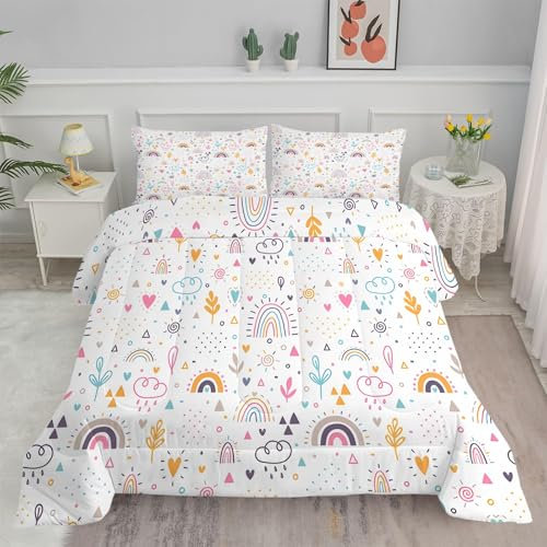 PNHCL Piumino Singolo 4 Stagioni Cuore Rosa Piumone Letto Singolo Bambino 140x200 cm Super Morbida Trapunta in Microfibra per Tutte le Stagioni, Lavabile in Lavatrice - Carino Arcobaleno