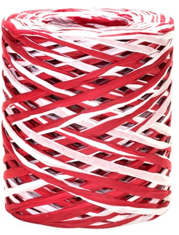 jijAcraft Cinta de papel de rafia blanca y roja de 160 m, cinta de rafia de papel natural, cuerda de embalaje para envolver regalos, tejidos, decoración y jardinería
