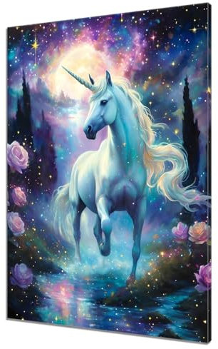 Malen Nach Zahlen Erwachsene Einhorn, DIY Handgemalt Ölgemälde Leinwand Kits, DIY Set Erwachsene Anfänger Paint by Numbers Malen Nach Zahlen Tier zur Wanddeko Wohnzimmer, Kein Rahmen (40x50cm) J-2