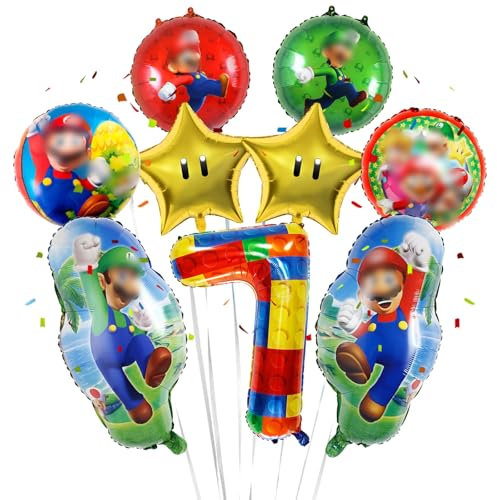 Geburtstagsdeko 7 Jahre Super Luftballons Jungen Mädchen- Kindergeburtstag Deko Bros Folienballon Happy Birthday Geburtstag Balloon Partyzubehör für Kinder Theme Party Geburtstag Supplies ballon
