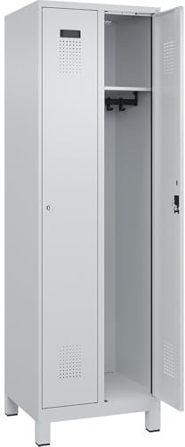 C + P Möbelsysteme C+P | Spind Evolo Plus | 2 Abteile | lichtGrau | B 600 mm | mit Breiten Füßen | Zylinderschloss