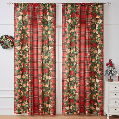 Lukery Thèmes Noël Rideau Voilage Lot de 2 Rideaux Voilage, Jour de Noël Voilages Intérieurs Rideau Fenetre pour Salon Voilage Fenetre Moderne Panneaux de Rideaux (140x100cm,Neige)