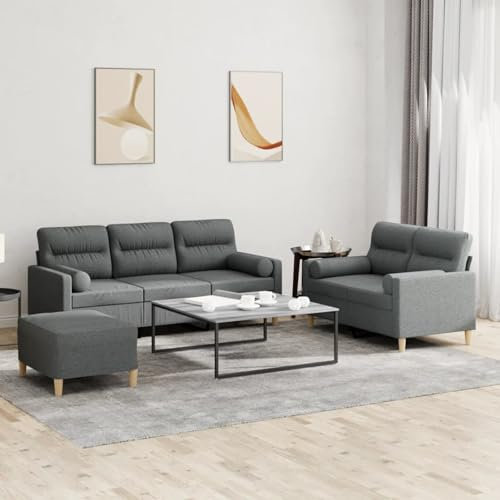 ShGaxin 3-TLG. Sofagarnitur mit Kissen Dunkelgrau Stoff, Sofa Mit Relaxfunktion, Couchgarnitur, Wohnzimmer Sofa, Couch, Sofa Set 3201625