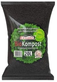 Ekagro Wurmhumus für Pflanzen | 100% Natürlich Humus Erde 20L | Organischer Wurmkompost | Regenwurmhumus Fördert Bodenstruktur und Wasserspeicherung | Universaldünger