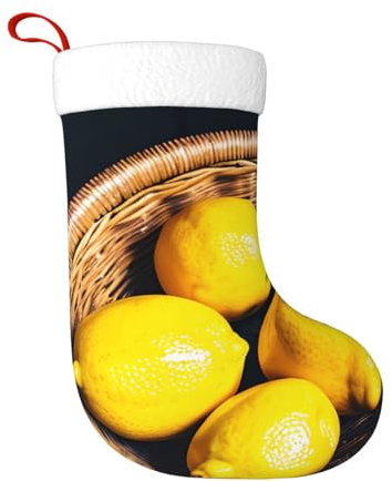 njkhbolk Weihnachtsstrumpf mit Korb-Zitronen-Druck, hängen Sie ihn an Ihren Weihnachtsbaum, Kamin oder Wand, Schwarz, Einheitsgröße