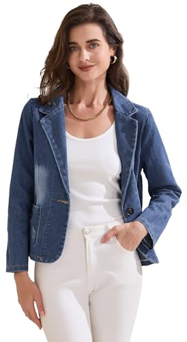 Allegra K Donna Giacca Jean Denim Lavata con Rever a Tacca