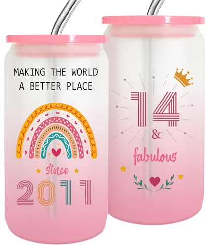 14 Year Old Girl Gift,14th Birthday Gifts for Girls 2025,Happy 14th Birthday Cups With Lids and Straws Gift Ideas,Fashion Gifts for Her,Thoughtful Presents for 14 Year Old Daughter,Niece,Sister-1PACK