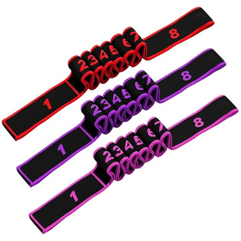 MeoZynxadril 3 Stück Yoga Stretching Band, Dehnungsband mit 8 Schleifen, Yoga Gurt, Stretchband, Stretch Gurt, Dehnband, Dehnen Band, für Pilates, Tanz, Gymnastik, Effektives Dehnung