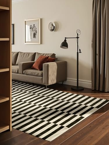 Hanse Home Wollteppich Donna - Natur Wohnzimmerteppich - Handgewebt & Natürlich - Streifen Design Wolle Modern für Wohnzimmer, Schlafzimmer, Esszimmer, Flur - Schwarz Natur Weiß, 200x300cm