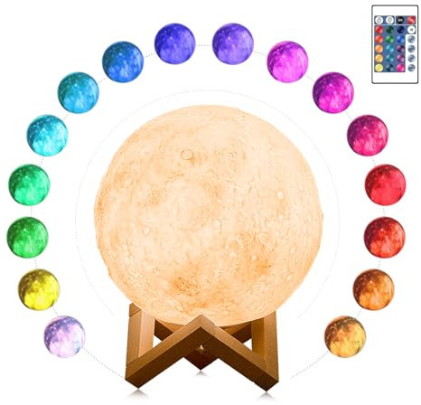 Mondlampe Nachtlicht, Nachttischlampen Schlummerleuchten für Kinder,16 Farben LED Touch Fernbedienung & USB wiederaufladbares 3D Mondlicht Mond-Leuchte mit LED für Kinder, Baby Geburtstagsgeschenk